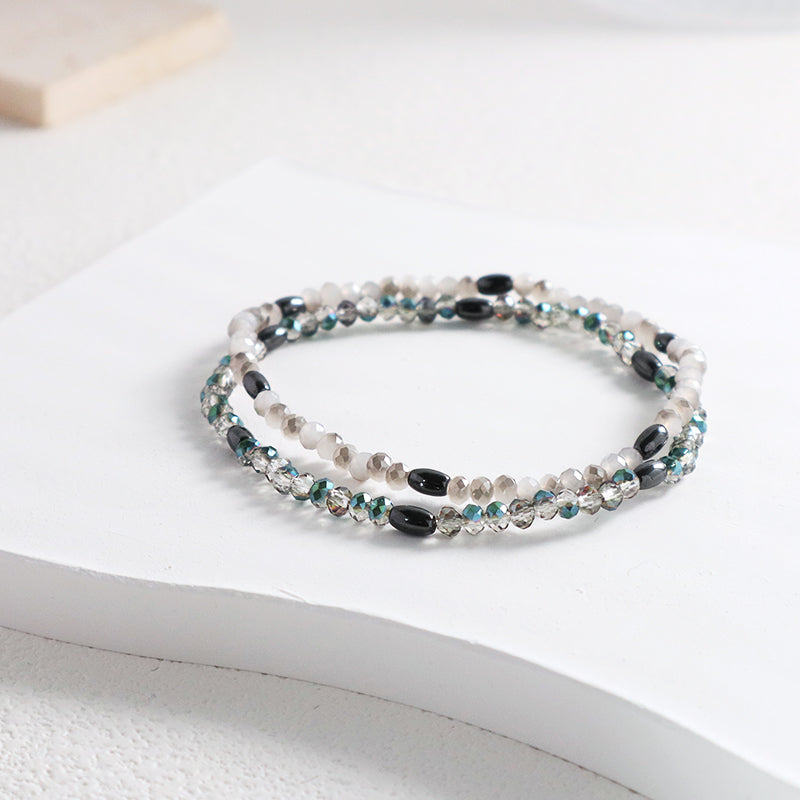 Manufacture Handmade China Factory Wholesale OEM Custom Women Jewelry Adjustable Elastic Hematite Glass Crystal Beaded Bracelet