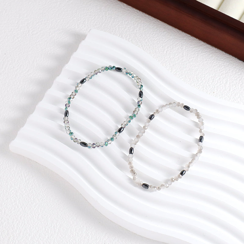 Manufacture Handmade China Factory Wholesale OEM Custom Women Jewelry Adjustable Elastic Hematite Glass Crystal Beaded Bracelet