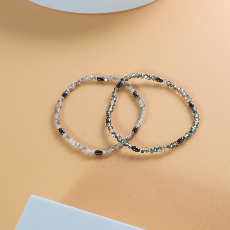 Manufacture Handmade China Factory Wholesale OEM Custom Women Jewelry Adjustable Elastic Hematite Glass Crystal Beaded Bracelet