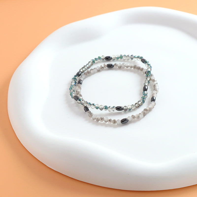 Manufacture Handmade China Factory Wholesale OEM Custom Women Jewelry Adjustable Elastic Hematite Glass Crystal Beaded Bracelet