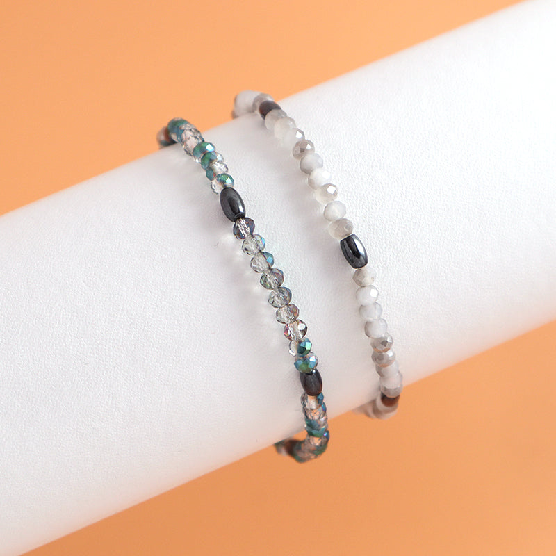 Manufacture Handmade China Factory Wholesale OEM Custom Women Jewelry Adjustable Elastic Hematite Glass Crystal Beaded Bracelet