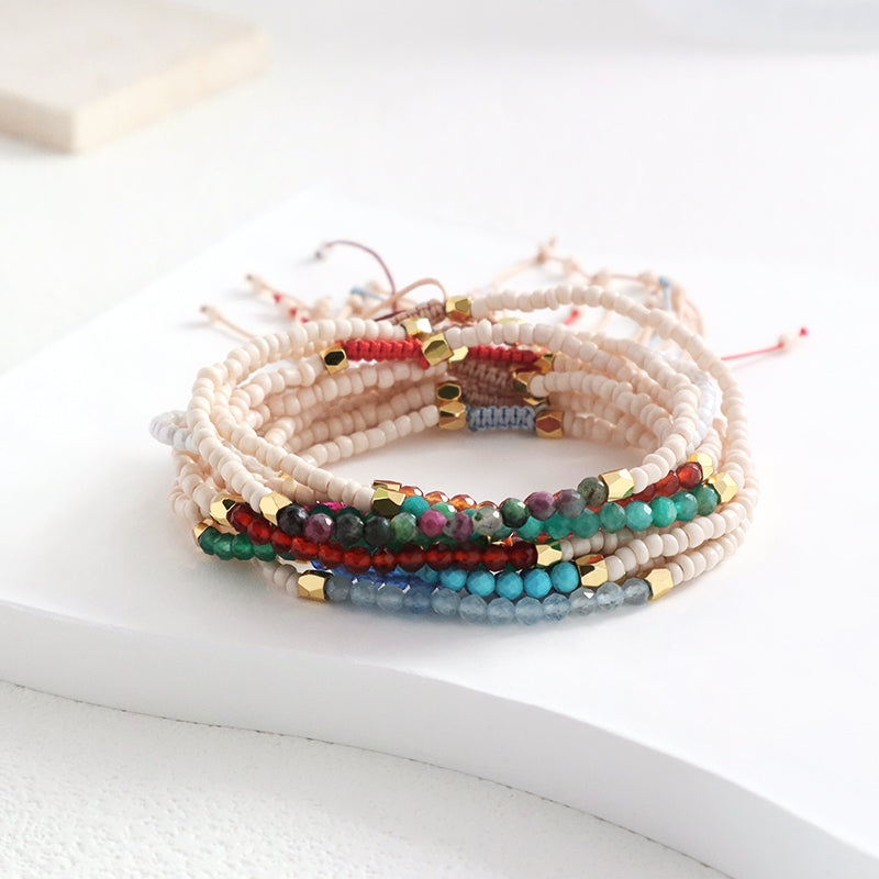 New Custom Women Handmade Amazonit Turquoise Blue Agate Adjustable Gold Plated Charm Natural Stone Beads Woven Macrame Bracelet
