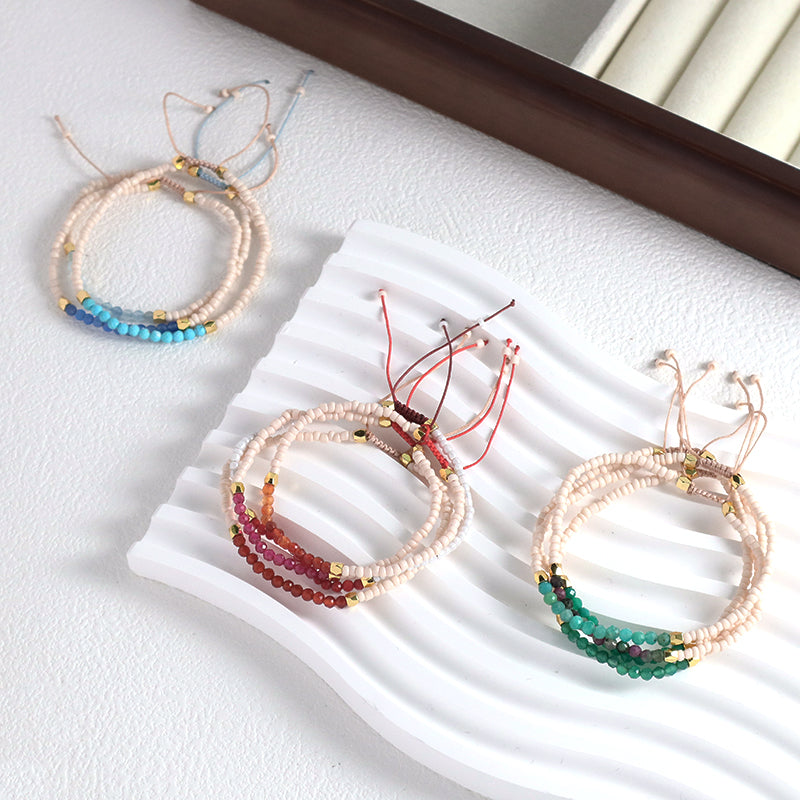 New Custom Women Handmade Amazonit Turquoise Blue Agate Adjustable Gold Plated Charm Natural Stone Beads Woven Macrame Bracelet