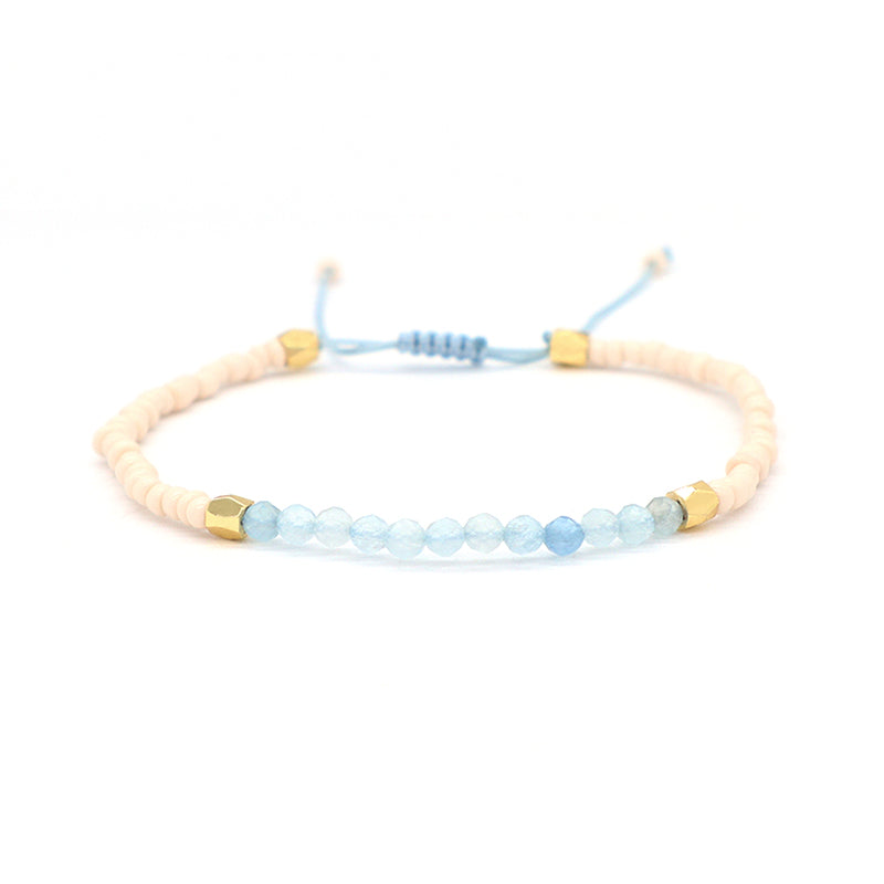New Custom Women Handmade Amazonit Turquoise Blue Agate Adjustable Gold Plated Charm Natural Stone Beads Woven Macrame Bracelet