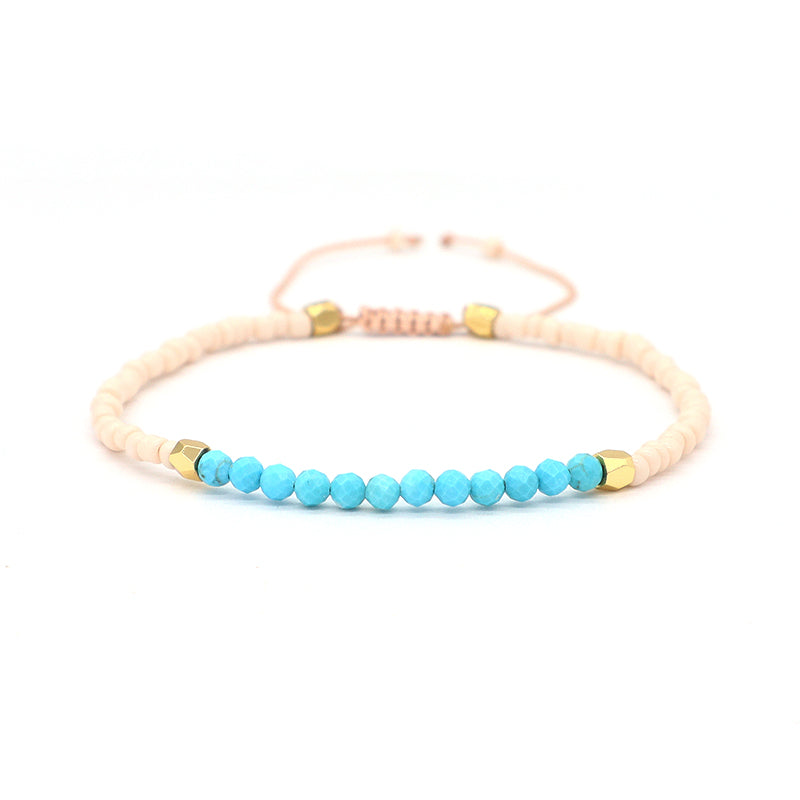 New Custom Women Handmade Amazonit Turquoise Blue Agate Adjustable Gold Plated Charm Natural Stone Beads Woven Macrame Bracelet