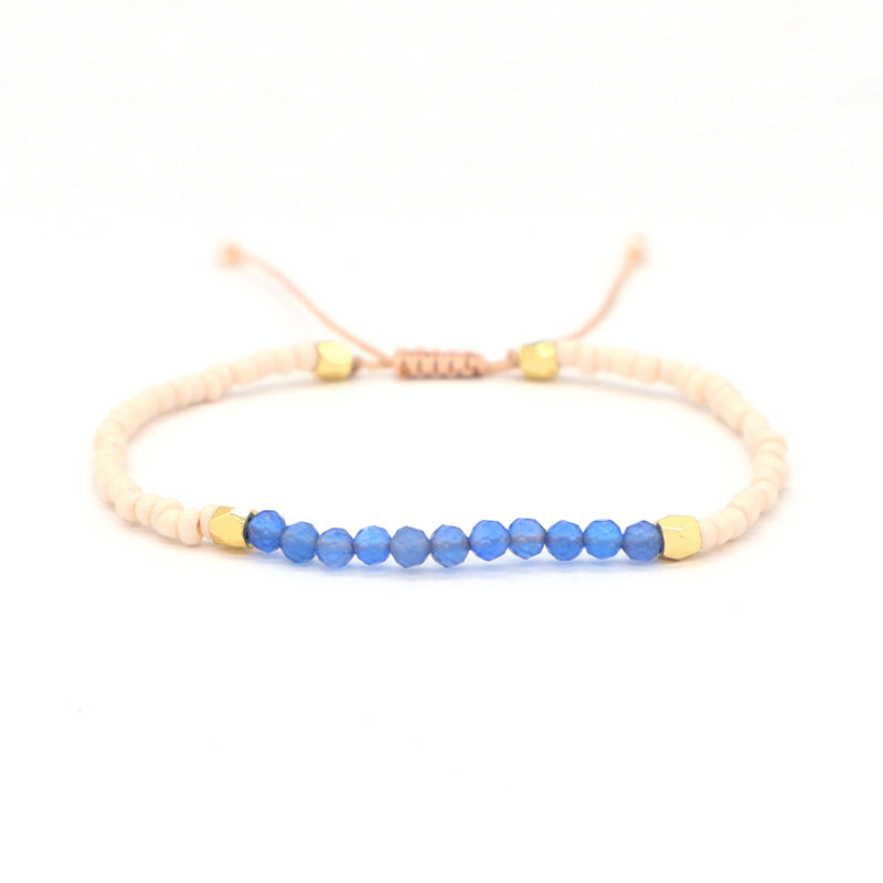 New Custom Women Handmade Amazonit Turquoise Blue Agate Adjustable Gold Plated Charm Natural Stone Beads Woven Macrame Bracelet