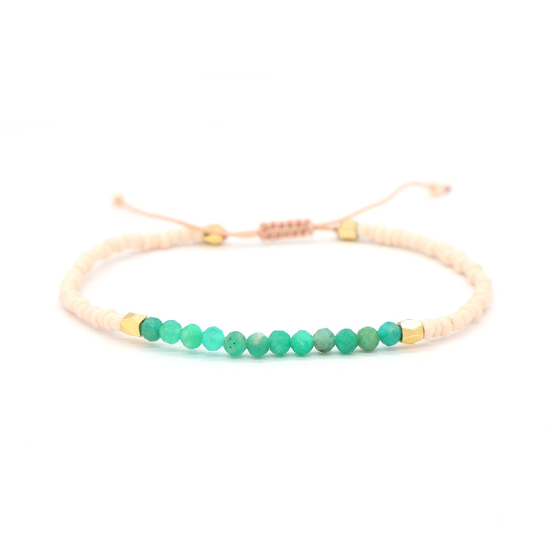 New Custom Women Handmade Amazonit Turquoise Blue Agate Adjustable Gold Plated Charm Natural Stone Beads Woven Macrame Bracelet