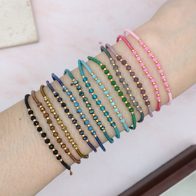 Handmade Custom Jewelry Wholesale Fashion Gold Plated Beads Adjustable Glass Crystal Braided Woven Macrame Miyuki Bracelet
