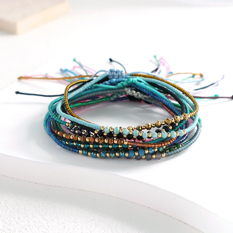 Handmade Custom Jewelry Wholesale Fashion Gold Plated Beads Adjustable Glass Crystal Braided Woven Macrame Miyuki Bracelet