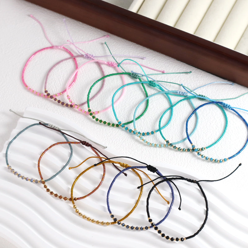 Handmade Custom Jewelry Wholesale Fashion Gold Plated Beads Adjustable Glass Crystal Braided Woven Macrame Miyuki Bracelet
