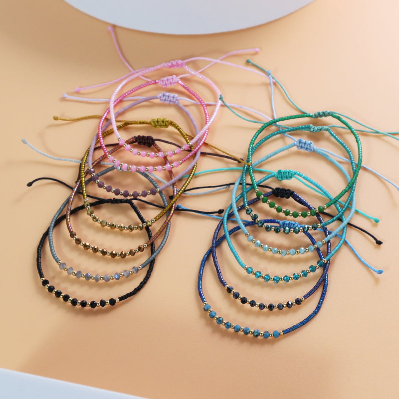 Handmade Custom Jewelry Wholesale Fashion Gold Plated Beads Adjustable Glass Crystal Braided Woven Macrame Miyuki Bracelet