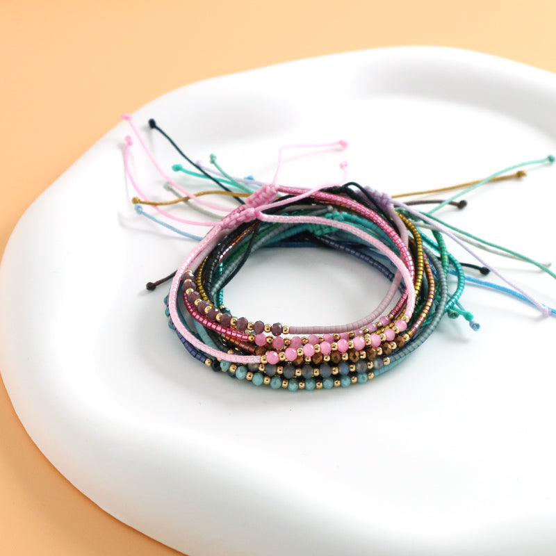 Handmade Custom Jewelry Wholesale Fashion Gold Plated Beads Adjustable Glass Crystal Braided Woven Macrame Miyuki Bracelet