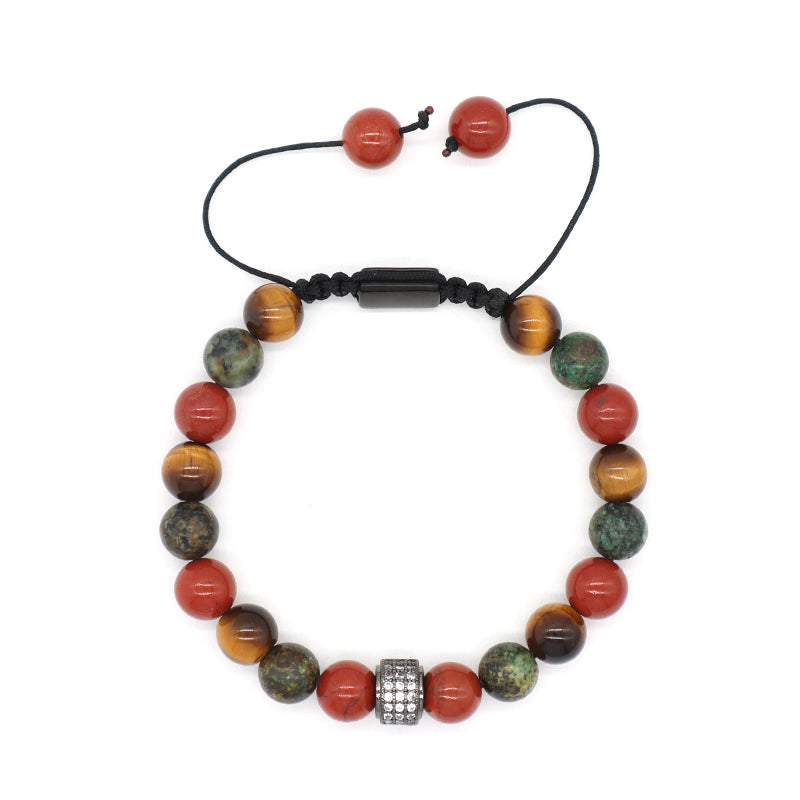 Fashionable Jewelry Wholesale Customized Adjustable CZ Handmade 8mm Stone Beads Natural Stone Woven Macrame Knots Bracelet