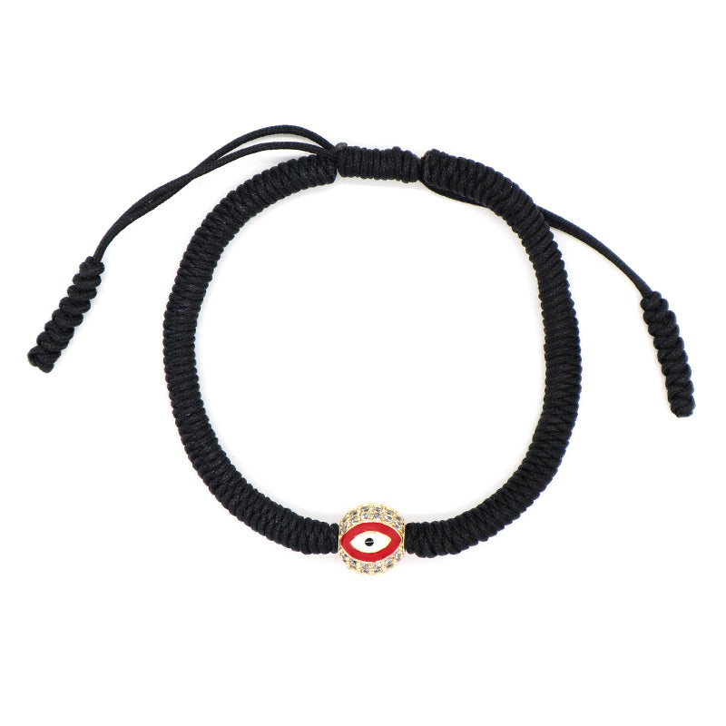 OEM Custom Handmade Wholesale Eye Charm Jewelry Black Rope Woven Braided Macrame Adjustable Gold Plated Enamel Evil Eyes Bracelet