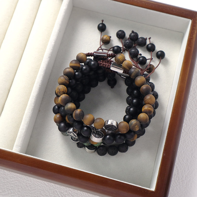 Custom Wholesale Women Men Yoga Adjustable Handmade 12 Constellations Stainless Steel Charm Macrame Knots Natural Stone Bracelet
