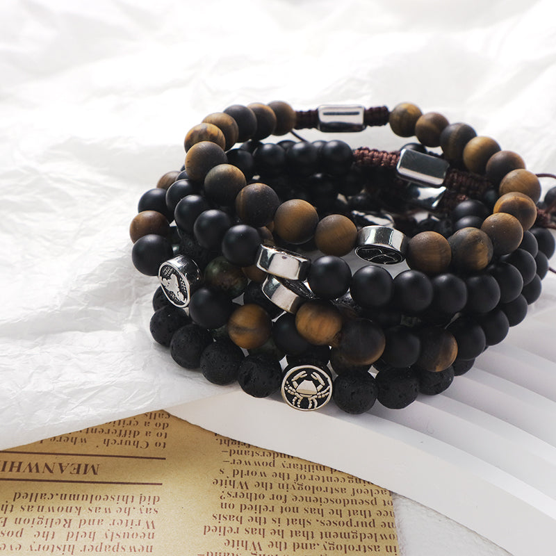 Custom Wholesale Women Men Yoga Adjustable Handmade 12 Constellations Stainless Steel Charm Macrame Knots Natural Stone Bracelet