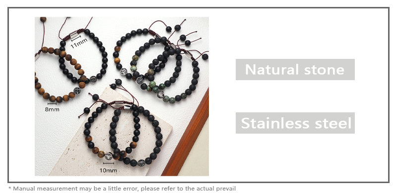 Custom Wholesale Women Men Yoga Adjustable Handmade 12 Constellations Stainless Steel Charm Macrame Knots Natural Stone Bracelet