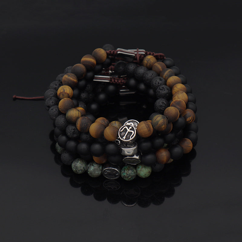 Custom Wholesale Women Men Yoga Adjustable Handmade 12 Constellations Stainless Steel Charm Macrame Knots Natural Stone Bracelet