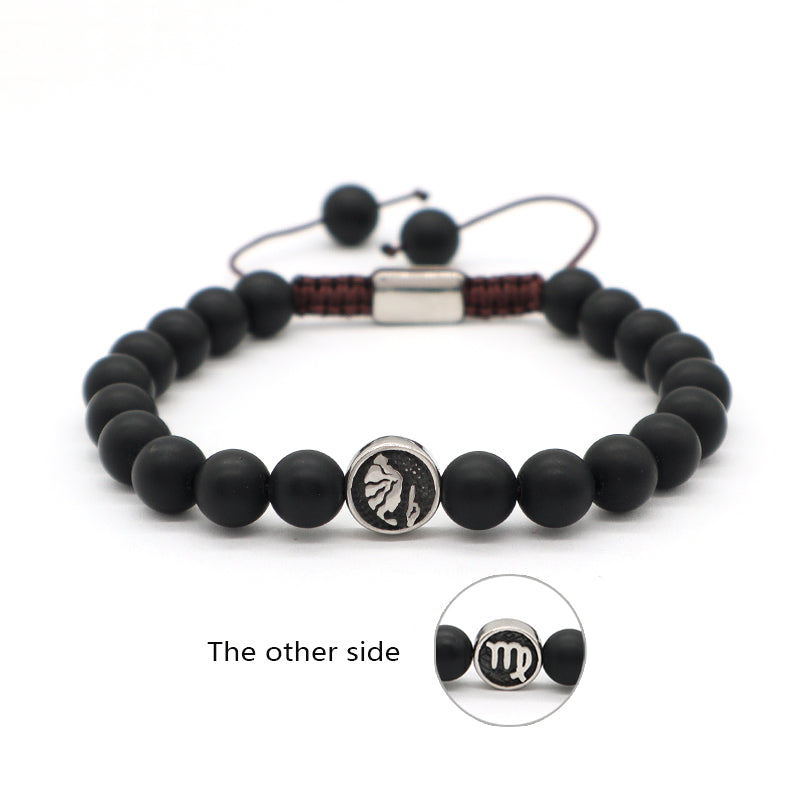 Custom Wholesale Women Men Yoga Adjustable Handmade 12 Constellations Stainless Steel Charm Macrame Knots Natural Stone Bracelet