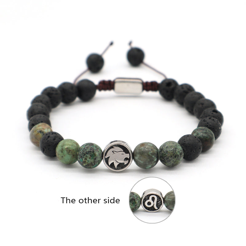 Custom Wholesale Women Men Yoga Adjustable Handmade 12 Constellations Stainless Steel Charm Macrame Knots Natural Stone Bracelet
