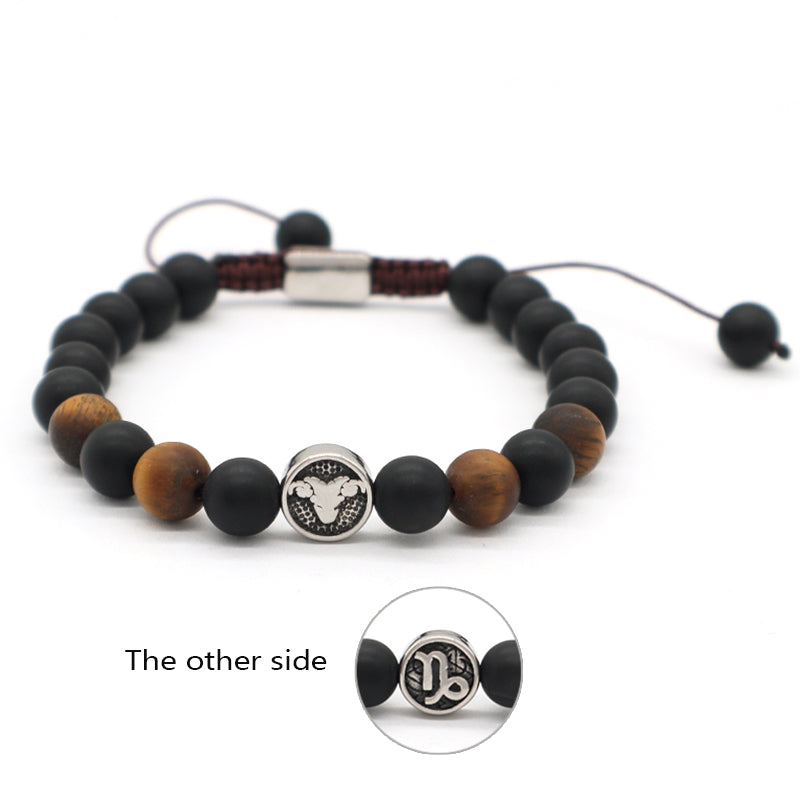 Custom Wholesale Women Men Yoga Adjustable Handmade 12 Constellations Stainless Steel Charm Macrame Knots Natural Stone Bracelet