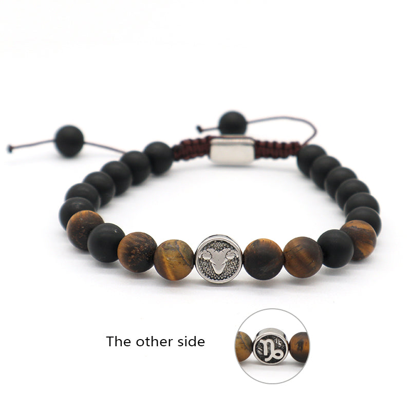Custom Wholesale Women Men Yoga Adjustable Handmade 12 Constellations Stainless Steel Charm Macrame Knots Natural Stone Bracelet