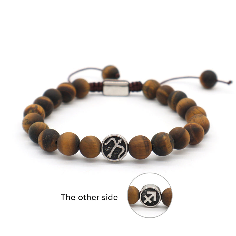 Custom Wholesale Women Men Yoga Adjustable Handmade 12 Constellations Stainless Steel Charm Macrame Knots Natural Stone Bracelet