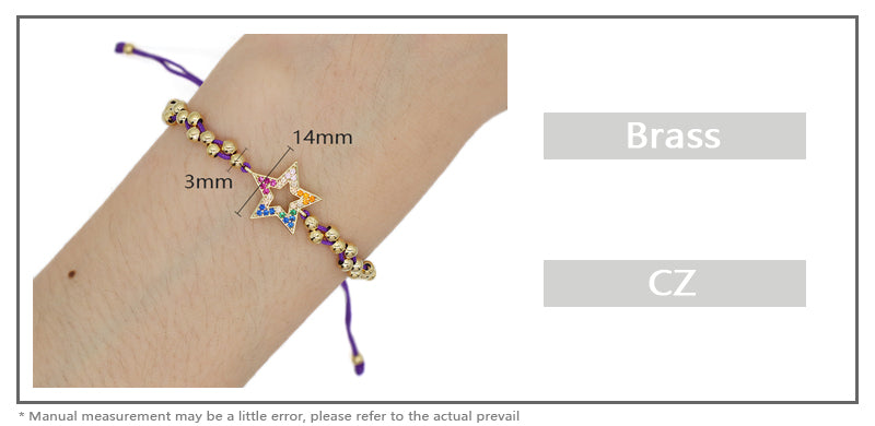 OEM Wholesale Custom Woven Friendship Jewelry Adjustable Women Macrame Handmade 3mm Gold Plated Beads Star Braided Rope Bracelet