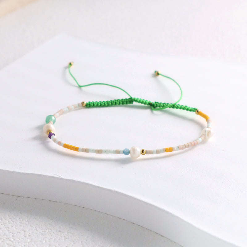 Handmade OEM Custom Women Jewelry Adjustable Gold Plated Beads Natural Fresh Water Pearl Braided Woven Macrame Miyuki Bracelet