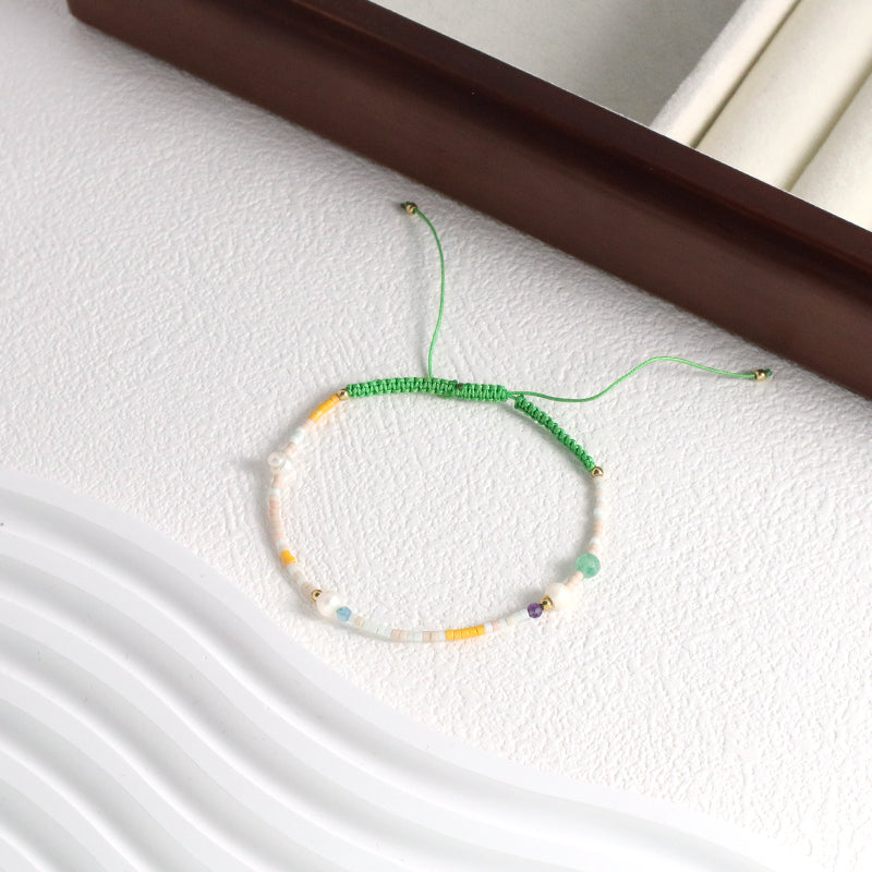 Handmade OEM Custom Women Jewelry Adjustable Gold Plated Beads Natural Fresh Water Pearl Braided Woven Macrame Miyuki Bracelet