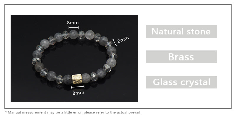 Gold Plated Brass Charm Wholesale OEM Custom Handmade Women Jewelry Elastic Healing Yoga Beaded 8mm Natural Stone Bracelet