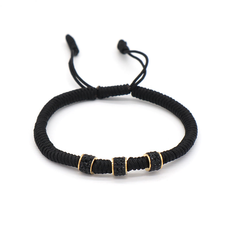 Friendship New Wholesale OEM Custom Jewelry CZ Stainless Steel Connector Charm Adjustable Rope Handmade Woven Macrame Bracelet