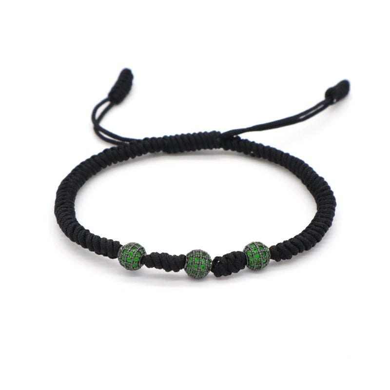 OEM Custom Friendship New Wholesale Jewelry CZ Green Blue Beads Charm Adjustable Rope Handmade Woven Braided Macrame Bracelet