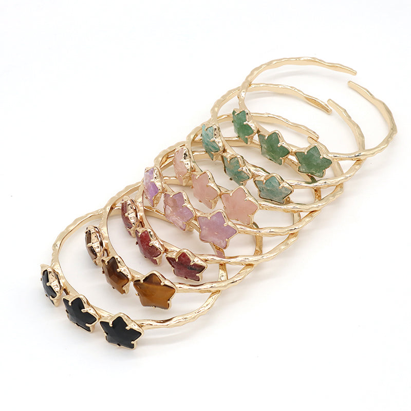 Wholesale Fashion Custom Factory Jewelry Pink Purple Blue Black Gold Plated Cuff Star Natural Stone Bangle Bracelet For Women