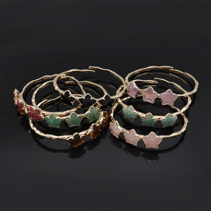 Wholesale Fashion Custom Factory Jewelry Pink Purple Blue Black Gold Plated Cuff Star Natural Stone Bangle Bracelet For Women
