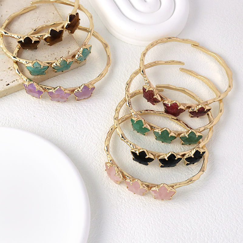 Wholesale Fashion Custom Factory Jewelry Pink Purple Blue Black Gold Plated Cuff Star Natural Stone Bangle Bracelet For Women