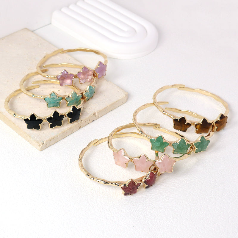 Wholesale Fashion Custom Factory Jewelry Pink Purple Blue Black Gold Plated Cuff Star Natural Stone Bangle Bracelet For Women