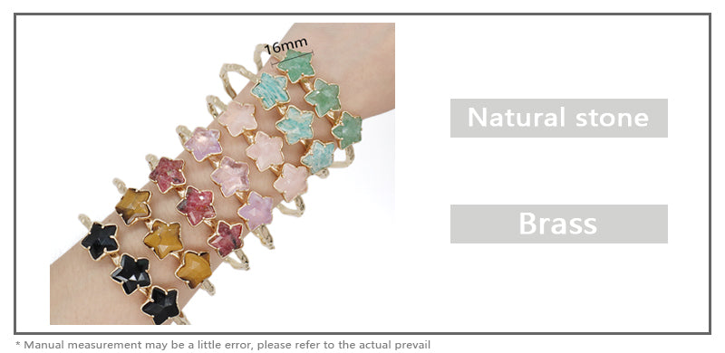 Wholesale Fashion Custom Factory Jewelry Pink Purple Blue Black Gold Plated Cuff Star Natural Stone Bangle Bracelet For Women