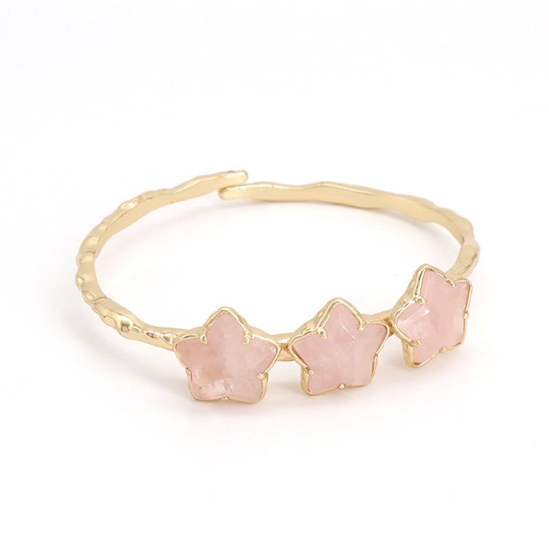 Wholesale Fashion Custom Factory Jewelry Pink Purple Blue Black Gold Plated Cuff Star Natural Stone Bangle Bracelet For Women