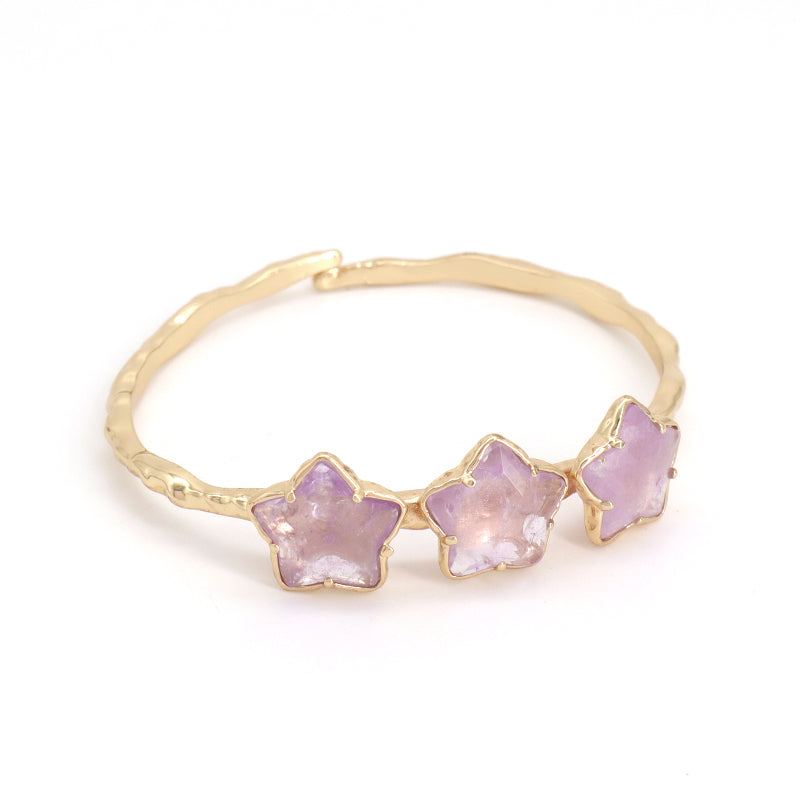 Wholesale Fashion Custom Factory Jewelry Pink Purple Blue Black Gold Plated Cuff Star Natural Stone Bangle Bracelet For Women