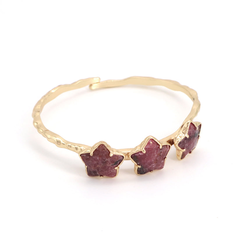 Wholesale Fashion Custom Factory Jewelry Pink Purple Blue Black Gold Plated Cuff Star Natural Stone Bangle Bracelet For Women