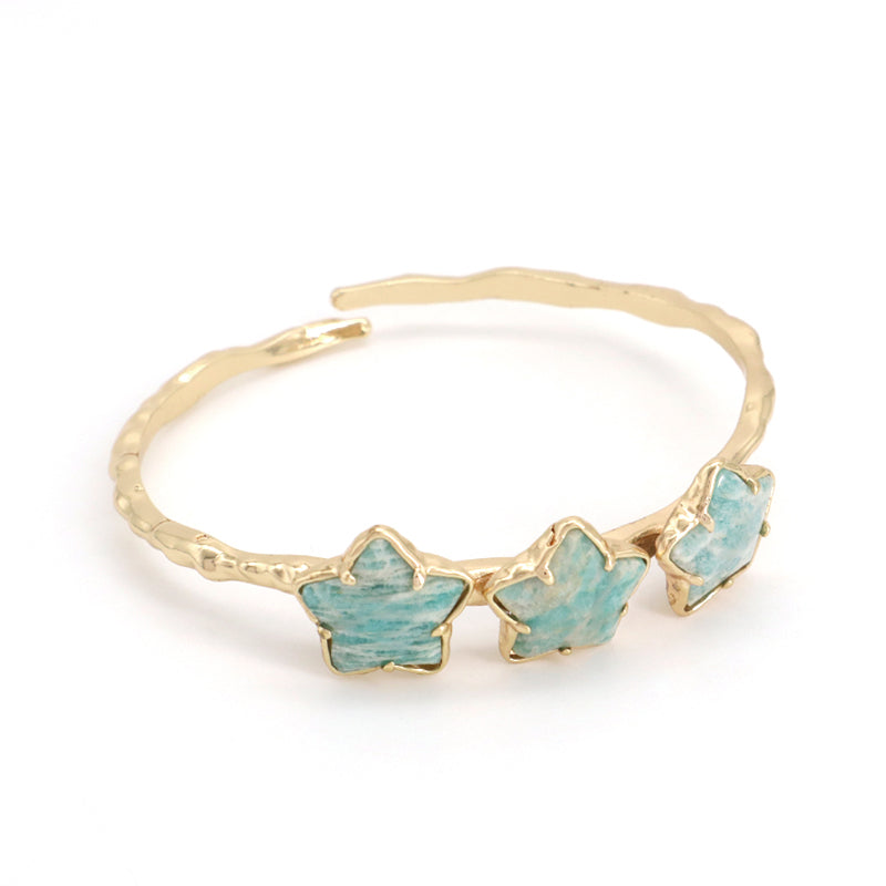 Wholesale Fashion Custom Factory Jewelry Pink Purple Blue Black Gold Plated Cuff Star Natural Stone Bangle Bracelet For Women