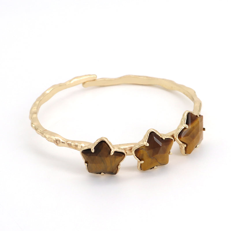 Wholesale Fashion Custom Factory Jewelry Pink Purple Blue Black Gold Plated Cuff Star Natural Stone Bangle Bracelet For Women