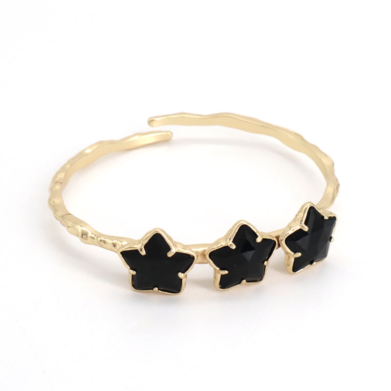 Wholesale Fashion Custom Factory Jewelry Pink Purple Blue Black Gold Plated Cuff Star Natural Stone Bangle Bracelet For Women
