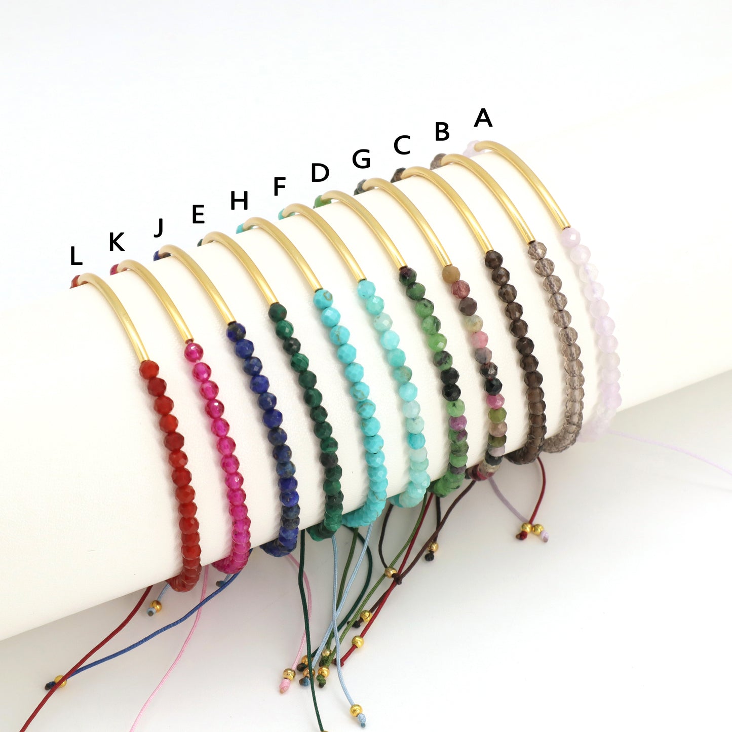 Custom OEM Handmade Wholesale Adjustable Women Macrame Energy Gold Plated 925 Sterling Silver Natural Stone Bracelet