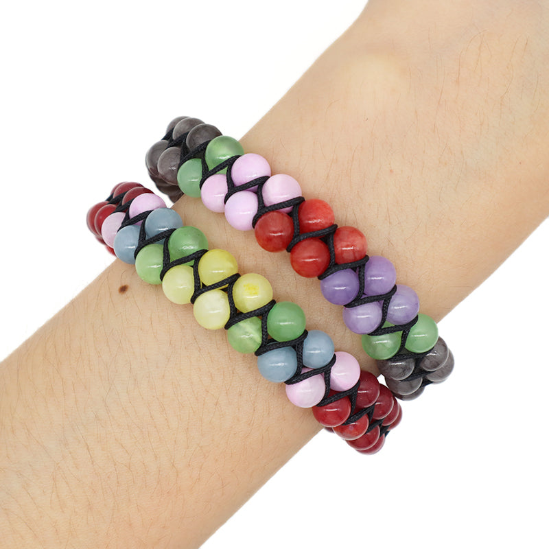 OEM Custom Double Layer Wholesale Handmade Stainless Steel Logo Woven Macrame 6mm Natural Stone Beads Bracelet For Mens Women