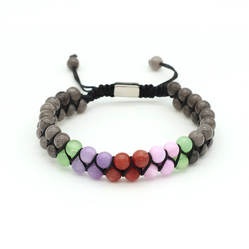 OEM Custom Double Layer Wholesale Handmade Stainless Steel Logo Woven Macrame 6mm Natural Stone Beads Bracelet For Mens Women