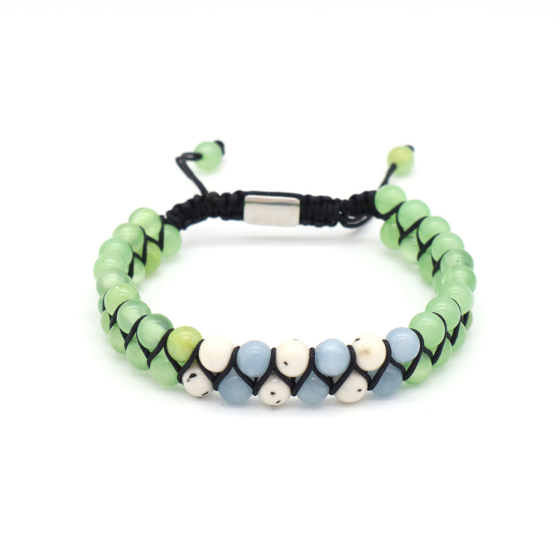 Wholesale Double Layer Mens Women Custom OEM Stainless Steel Logo Handmade Woven Macrame 6mm Beads Lucky Natural Stone Bracelet