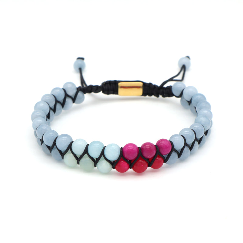 Double Layer OEM Wholesale Custom Mens Women Stainless Steel Logo Handmade 6mm Beads Lucky Natural Stone Woven Macrame Bracelet