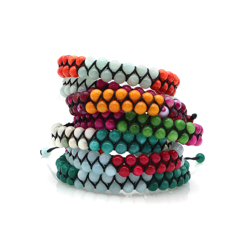 New Bulk Sale Double Layer Custom OEM Mens Women Stainless Steel Logo Handmade 6mm Natural Stone Beads Macrame Woven Bracelet